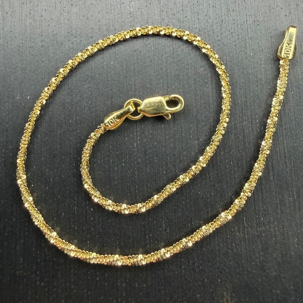 Solid 10k Italian Yellow Gold Twisted Rock 7” Long 1.2mm Wide